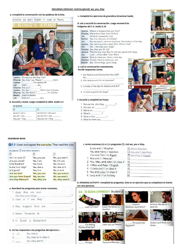 Ejercicios de Gramática: Verb to be Plural | PDF
