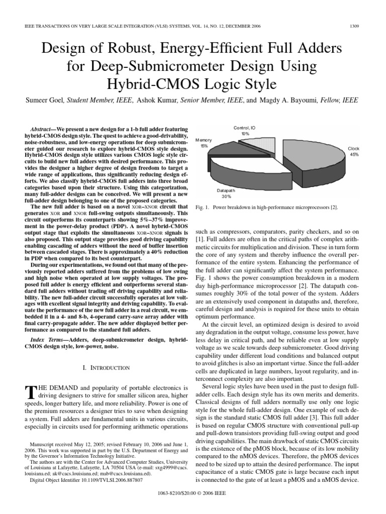 Energy-Efficient Full Adders Design | PDF | Logic Gate | Cmos