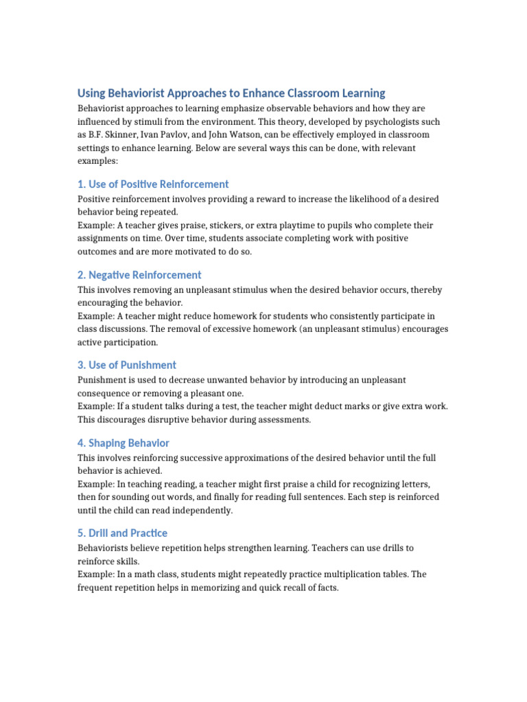 Enhancing Classroom Learning with Behaviorism | PDF | Reinforcement ...