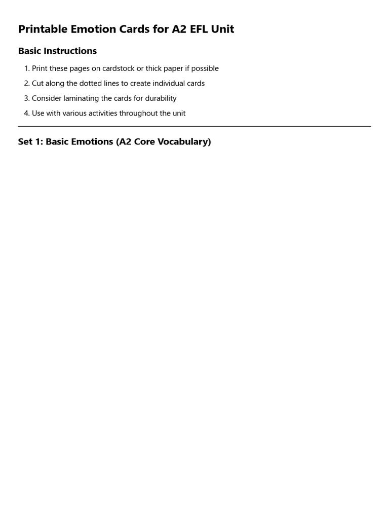 Emotion Cards for A2 EFL Learners | PDF | Emotions | Behavioural Sciences