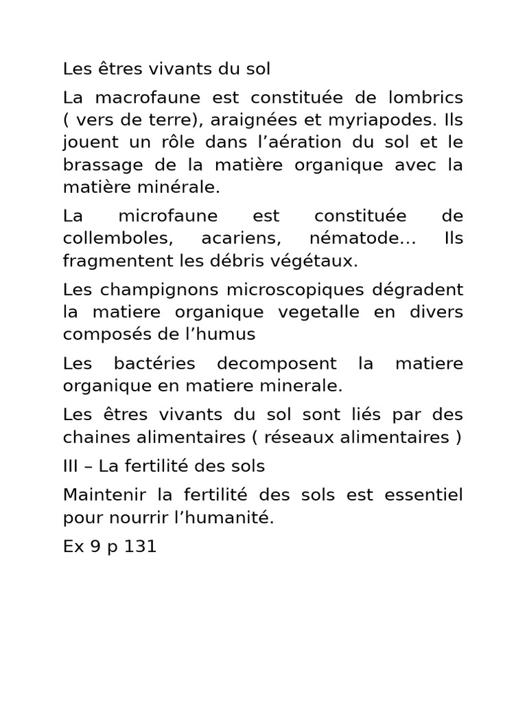 Rôle des êtres vivants du sol | PDF