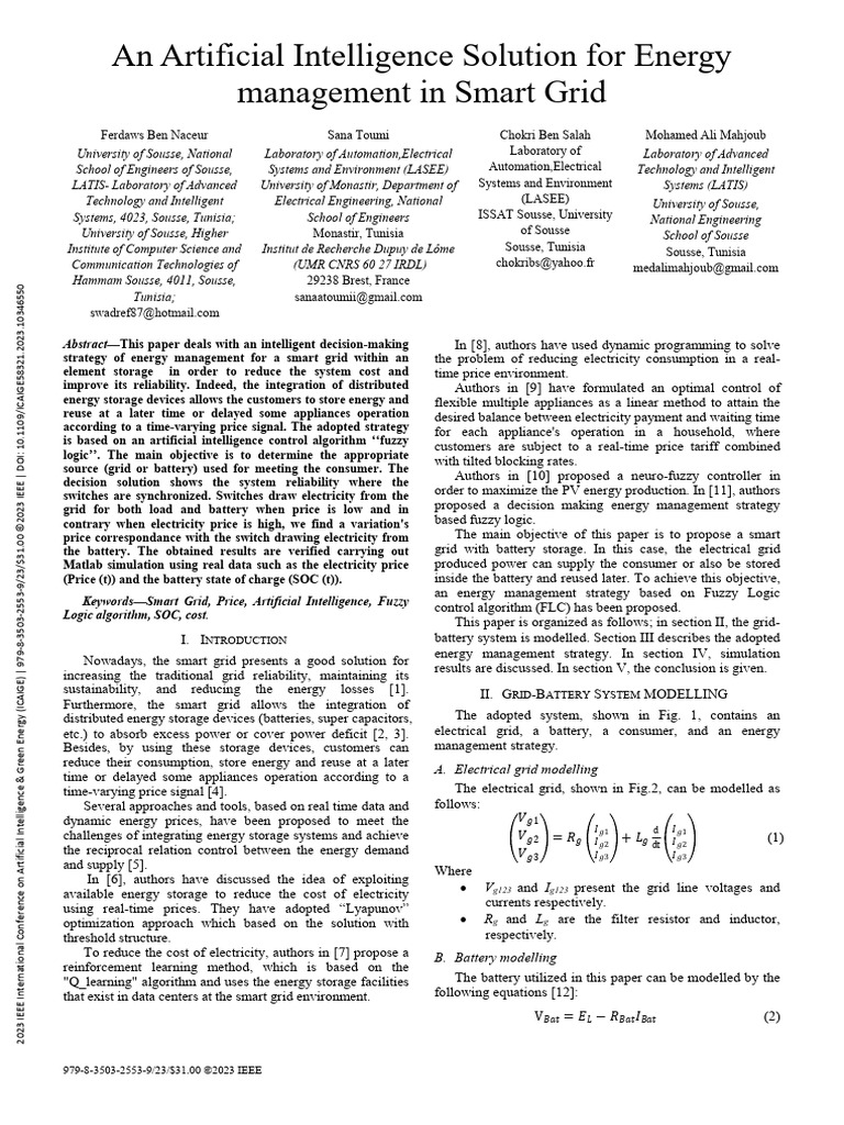 An Artificial Intelligence Solution For Energy Management In Smart Grid