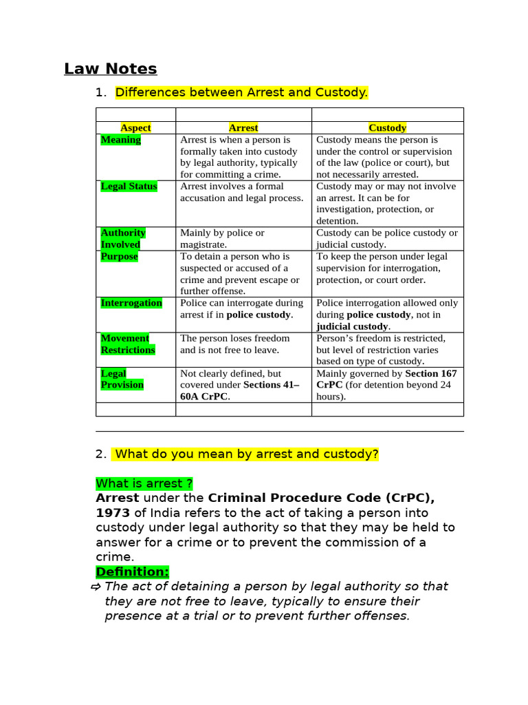 Law Notes | PDF | Arrest | Bail