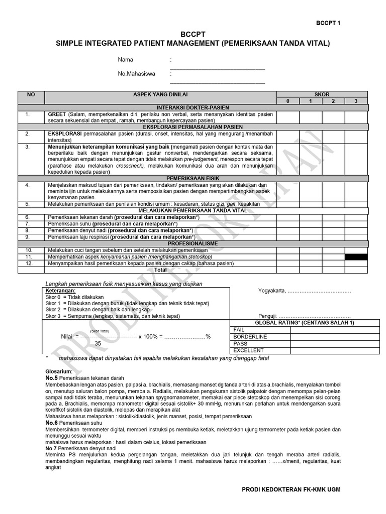 Checklist BCCPT 1 - Station 1 - Ipm Pemeriksaan Tanda Vital Dan ...