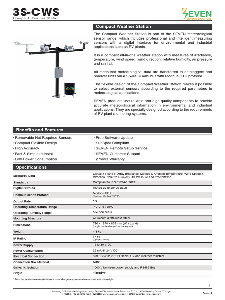 3S-Compact Weather Station | PDF | Sensor | Humidity