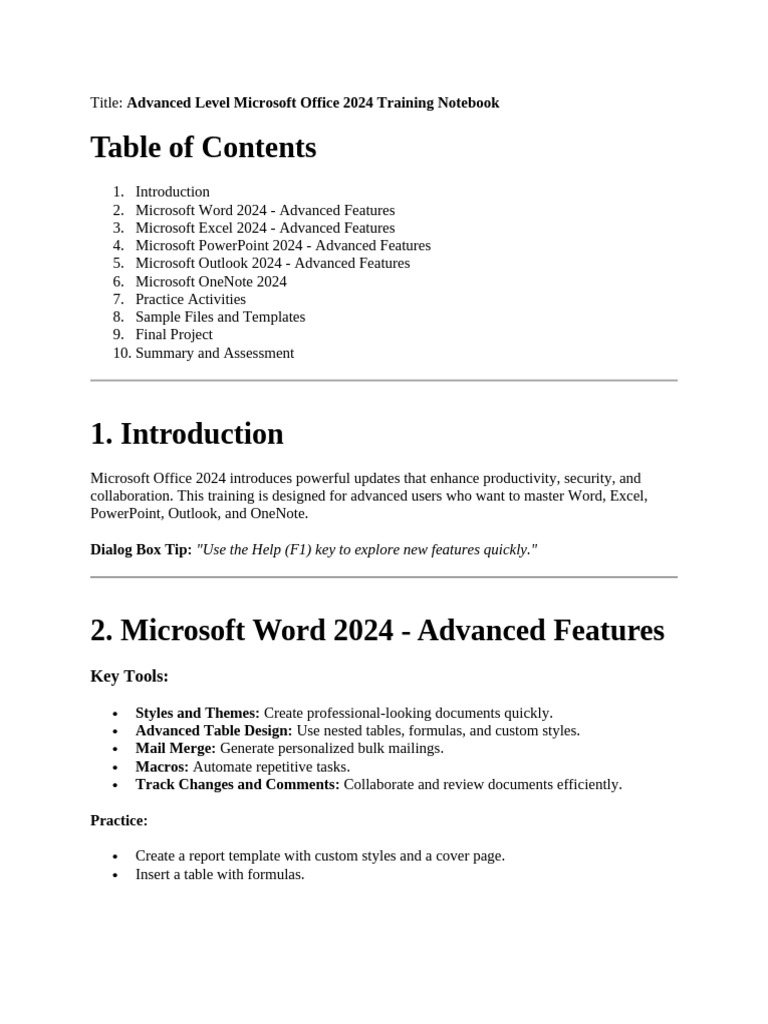 Advanced Microsoft Office 2024 Training | PDF | Microsoft Excel ...