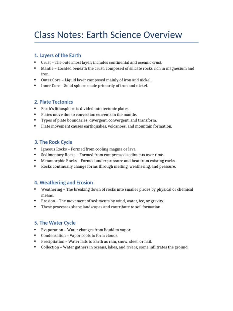 Class Notes Earth Science | PDF