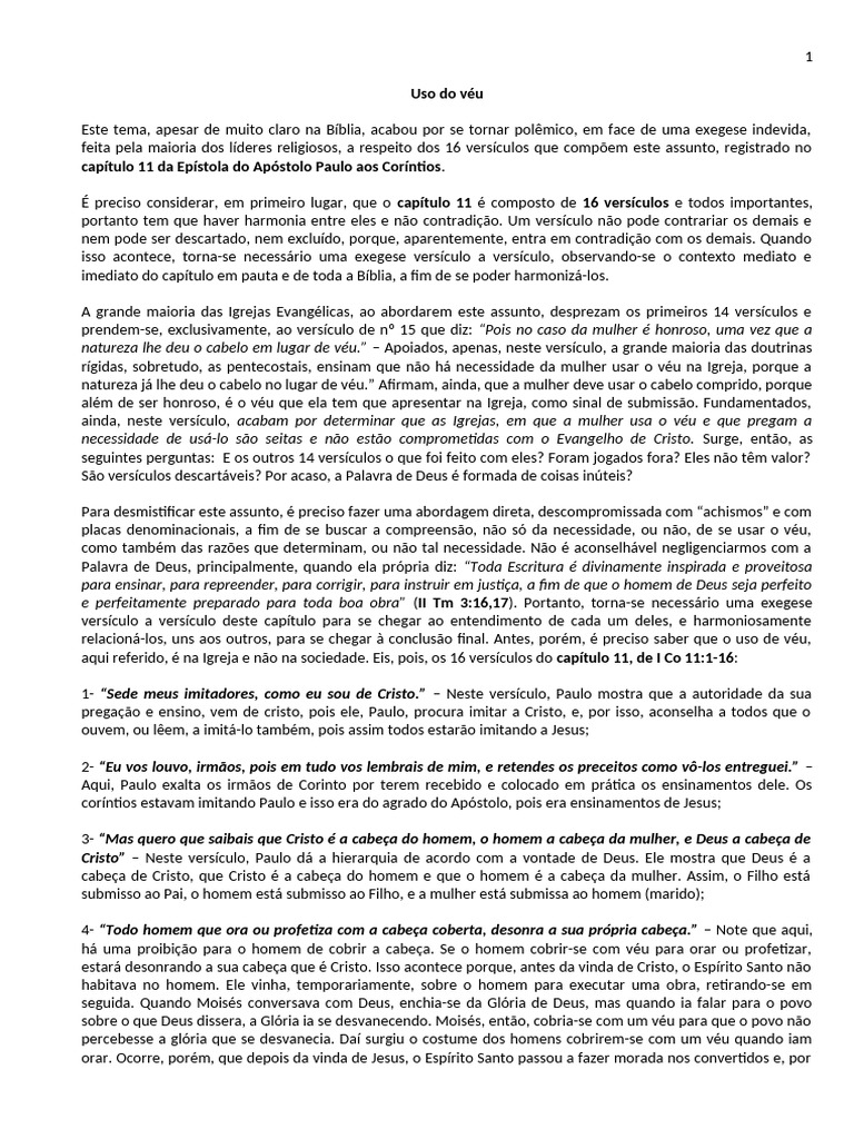 uso do veu | PDF | Apóstolo Paulo | Véu