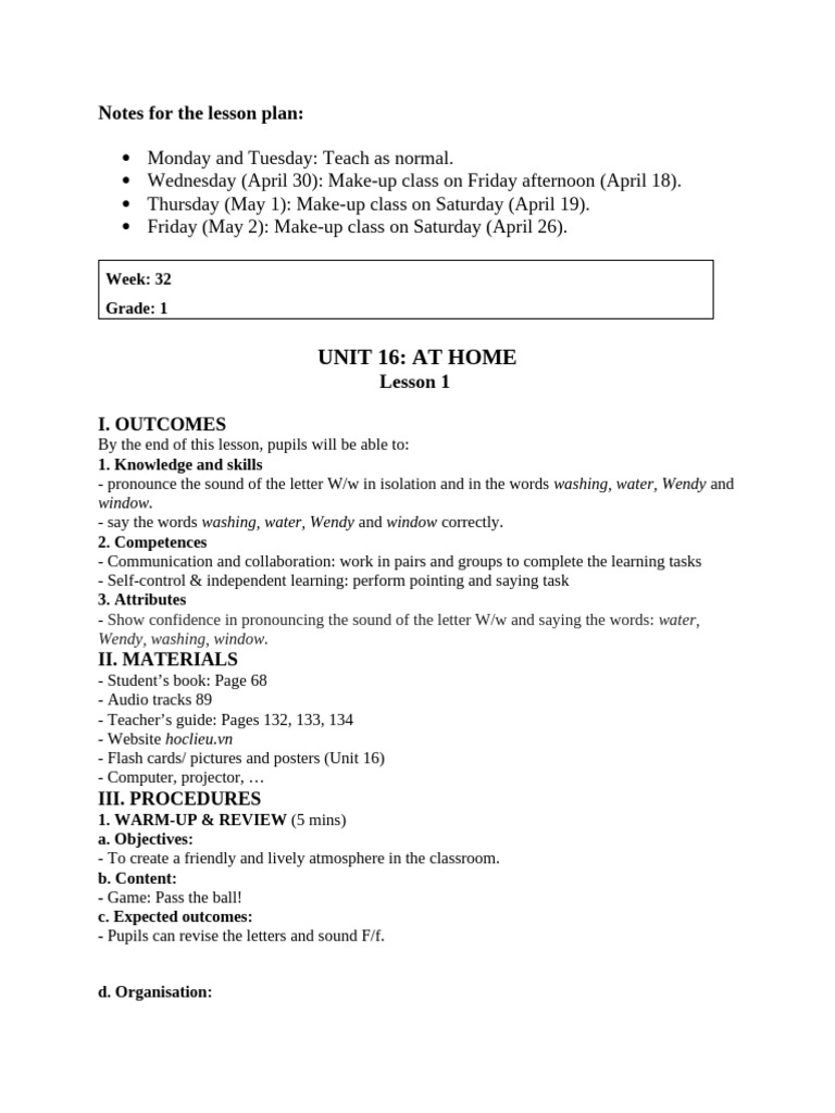 Grade 1 Lesson Plan: Unit 16 W/w Sounds | PDF | Teachers | Letter Case
