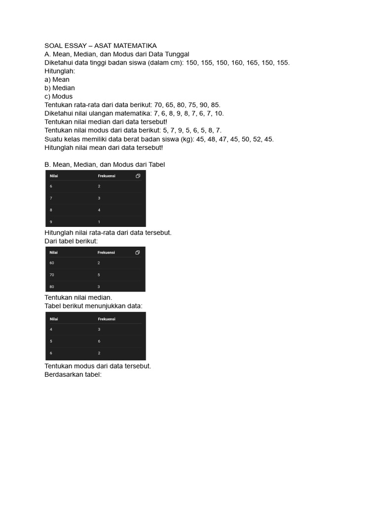 Soal Rata-rata, Median, dan Modus | PDF