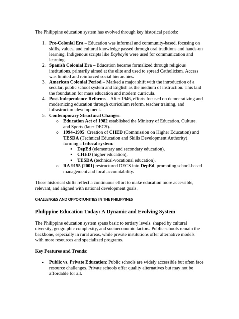 The Philippine Education System Has Evolved Through Key Historical ...