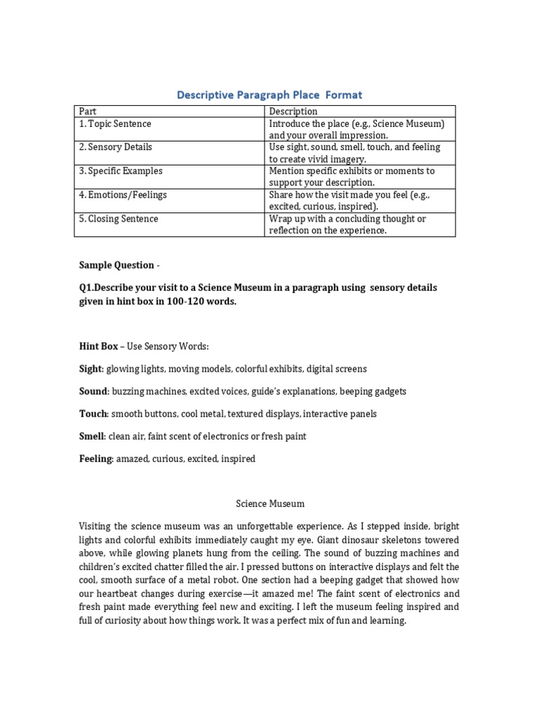 Descriptive Paragraph Format Guide | PDF | Feeling | Odor