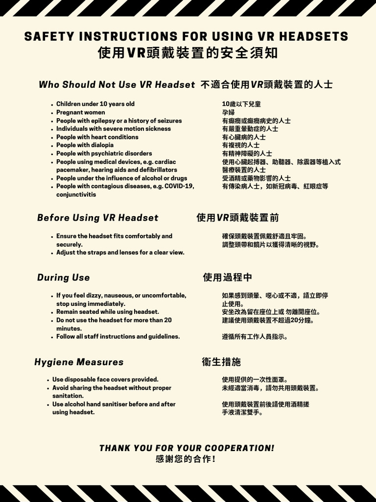 Safety Instructions For Using VR Headsets - v6 | PDF