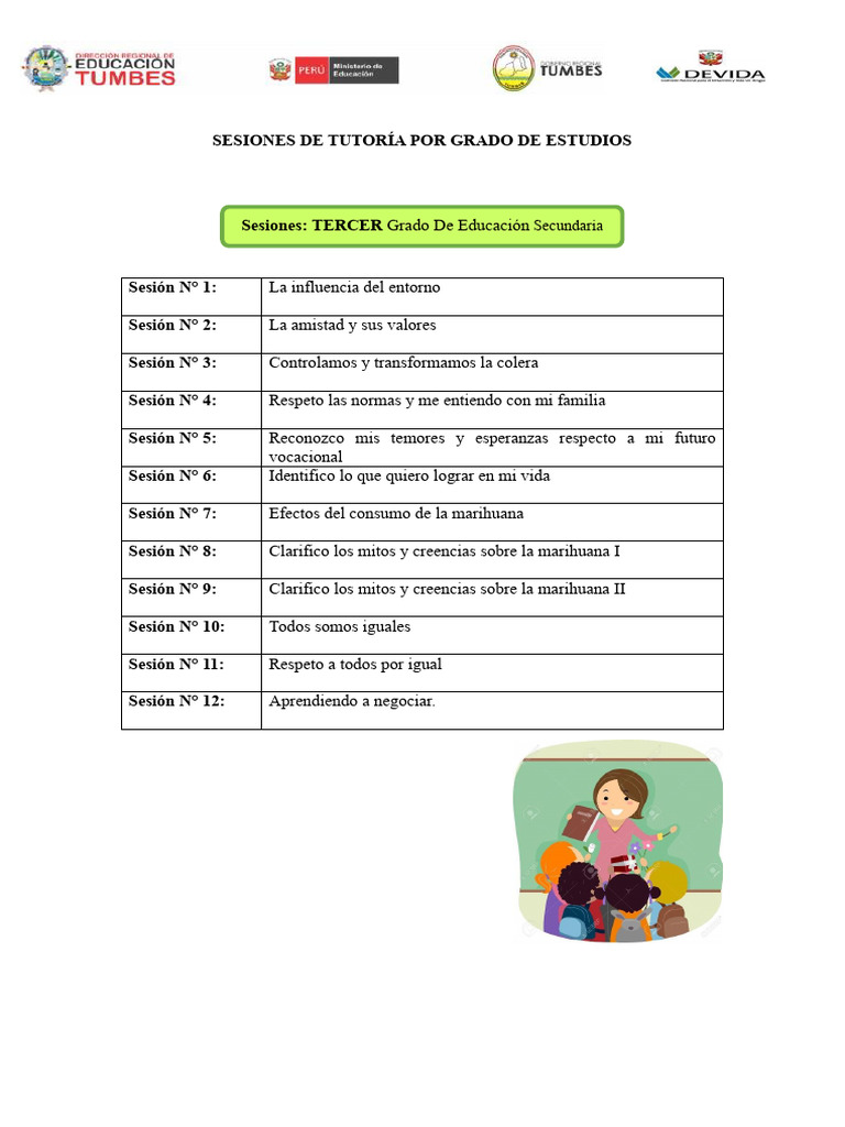 Temas de Tutoría para Tercer Grado | PDF