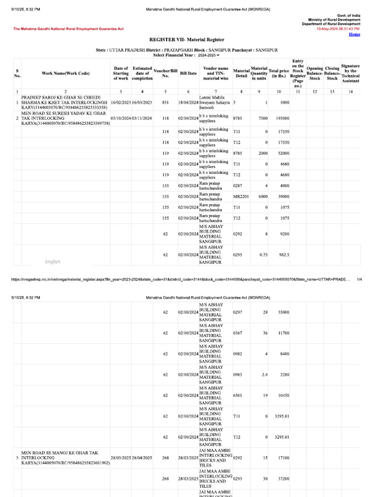 Material Register 2024-25 | PDF