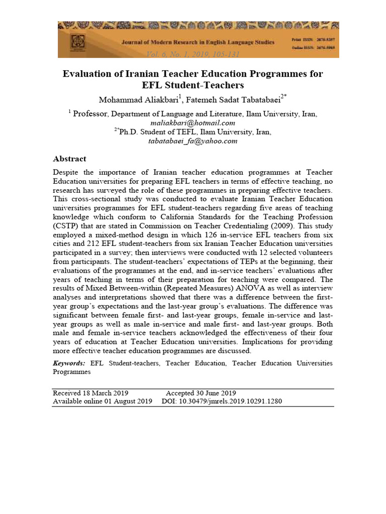 Evaluation of EFL Teacher Education in Iran | PDF | Teachers | Pedagogy