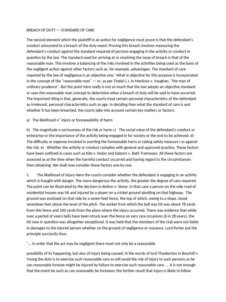 Breach of Duty in Aged Care Standards | PDF | Negligence | Common Law