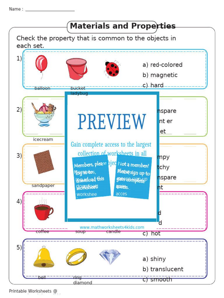 Materials and Properties Worksheet | PDF