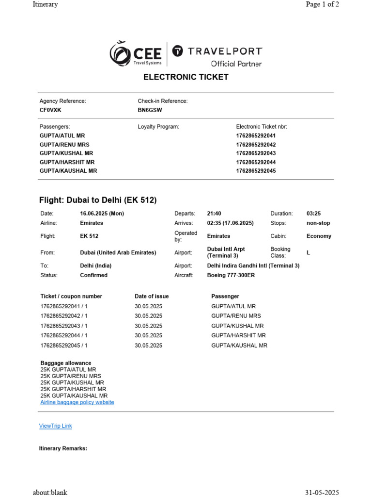 EK 512 Flight Details: Dubai to Delhi | PDF | Emirates (Airline ...