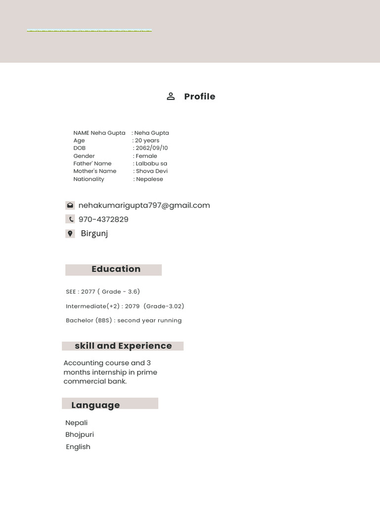 Simple CV Format for Neha Gupta | PDF