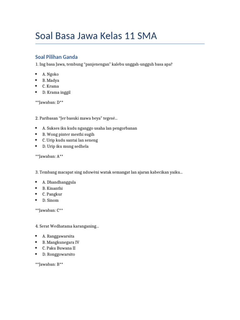 Soal Basa Jawa Kelas 11 SMA | PDF