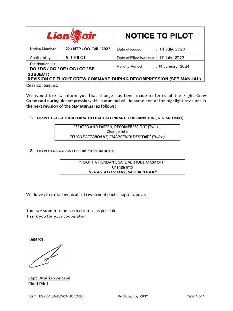 Decompression Procedures for Flight Crew | PDF | Flight Attendant ...