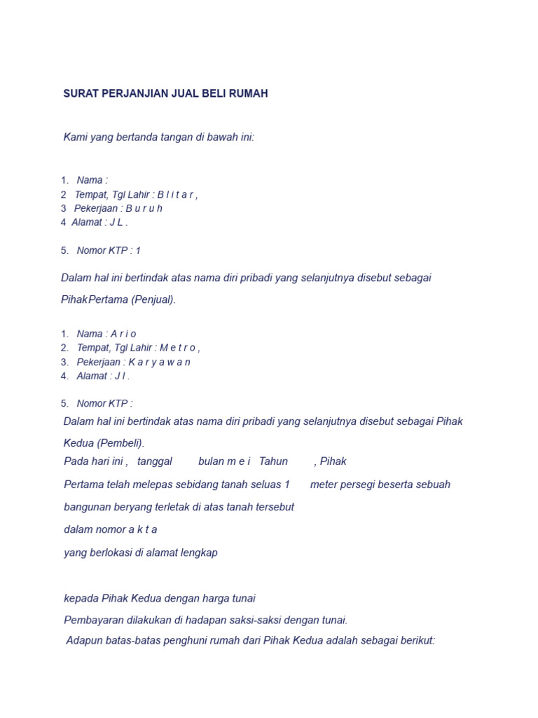 Surat Perjanjian Jual Beli Rumah | PDF
