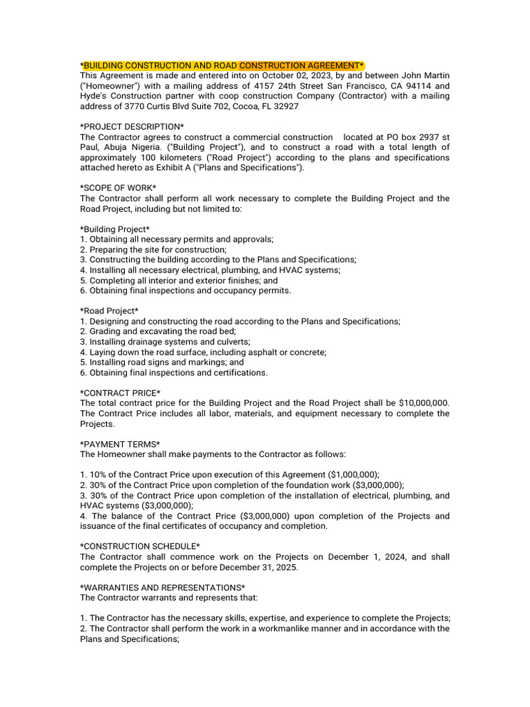 Road Construction Contract Agreement | PDF | Indemnity | Civil Law ...