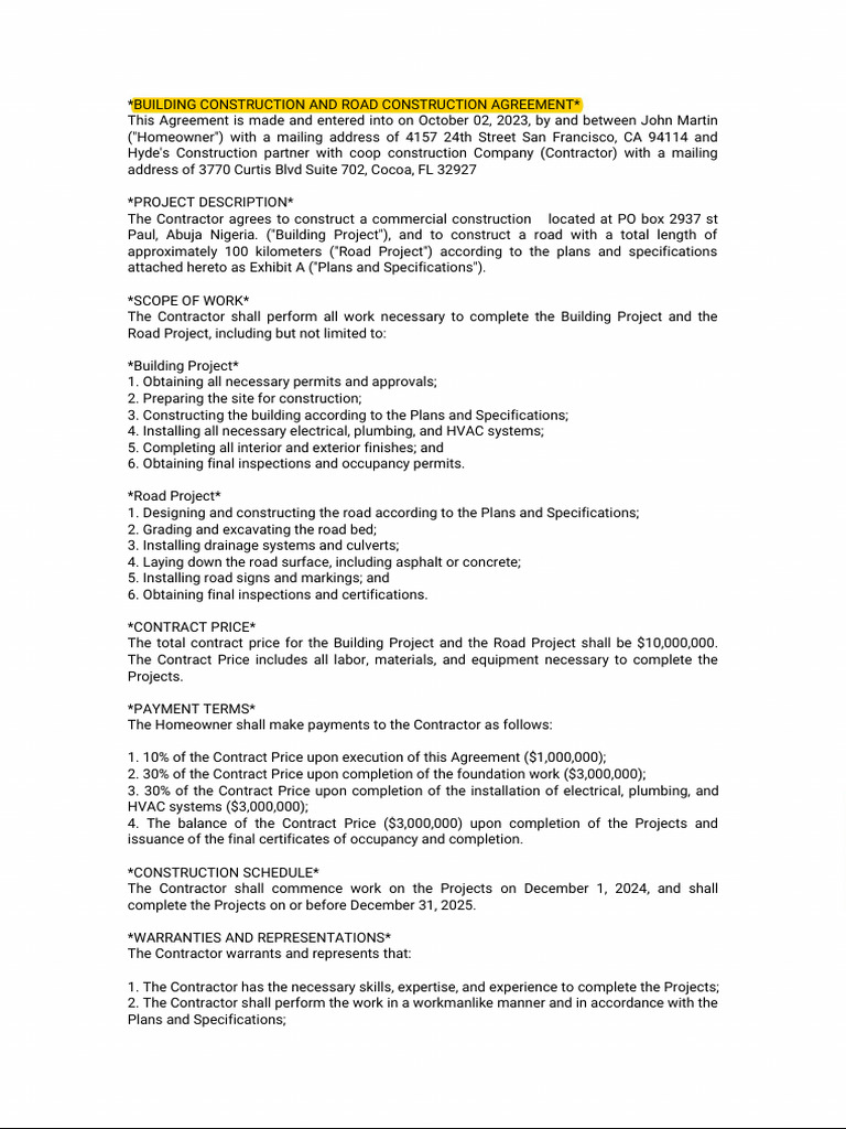 Construction Project Agreement ? | PDF | Indemnity | Private Law