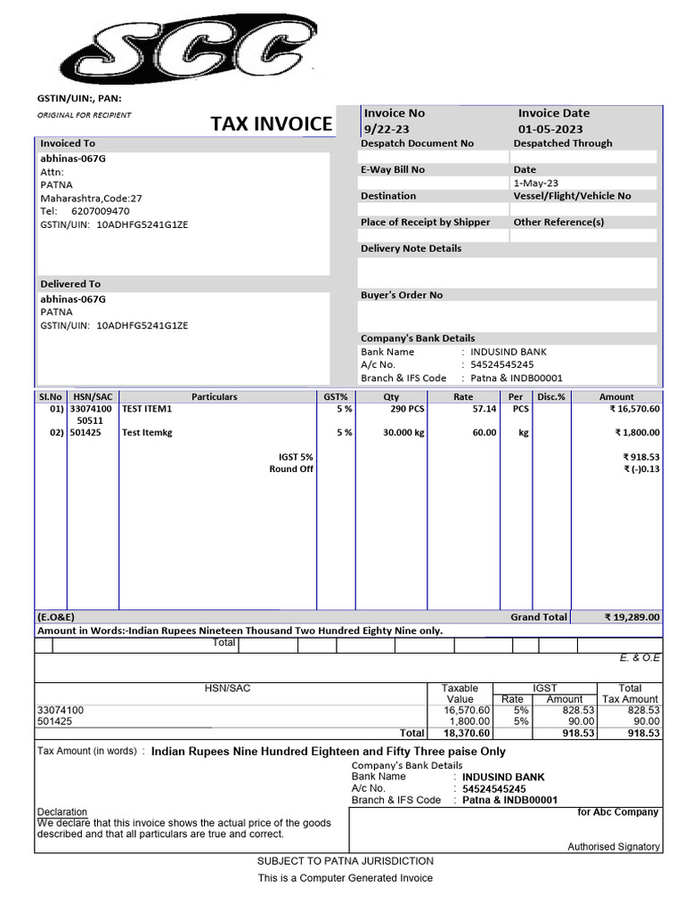 GST Invoice for Abc Company | PDF | Taxes | Government Finances