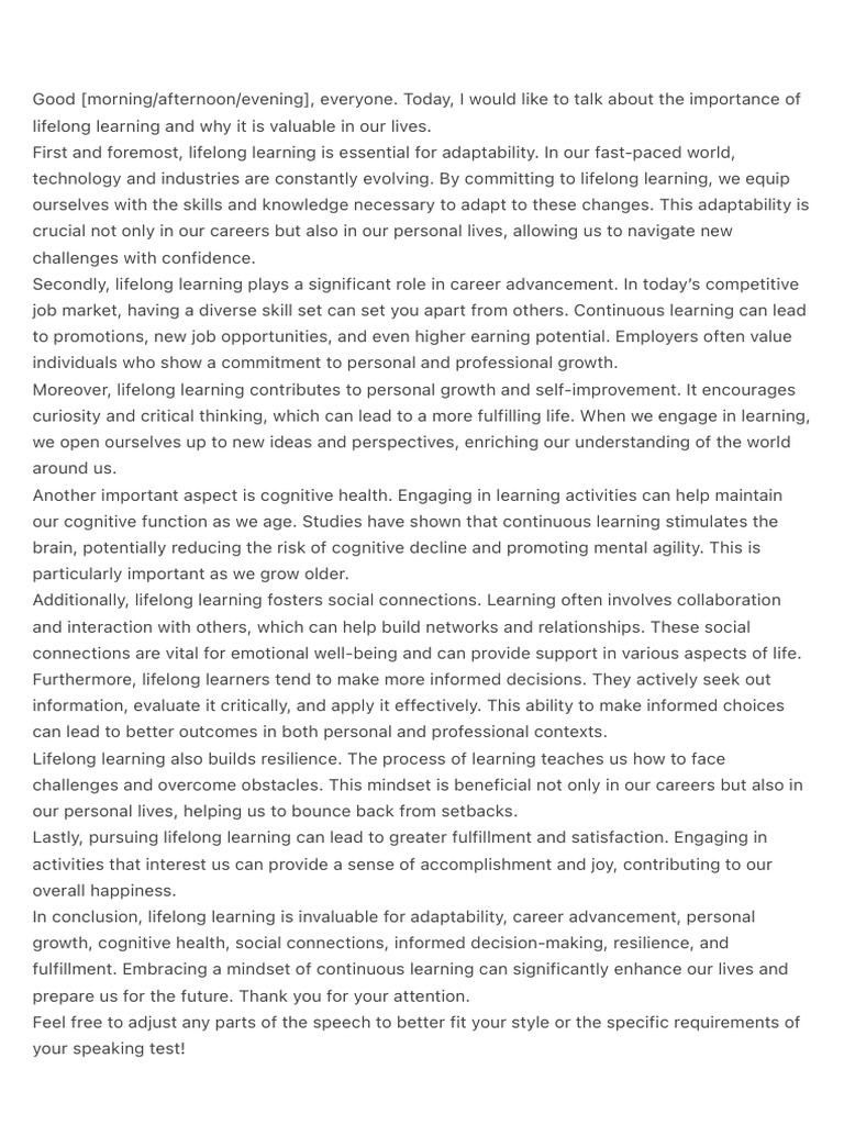 Benefits of Lifelong Learning Explained | PDF | Learning | Lifelong ...