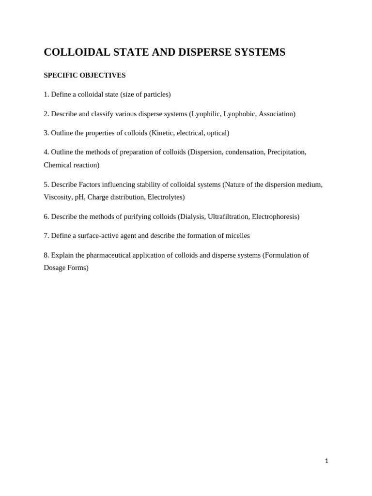 Colloidal Systems and Disperse Classifications | PDF | Colloid | Ion