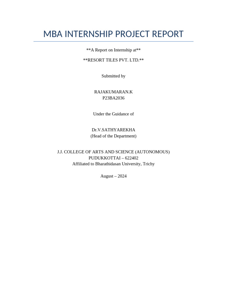 Resort Tiles MBA Project | PDF | Financial Analyst | Budget