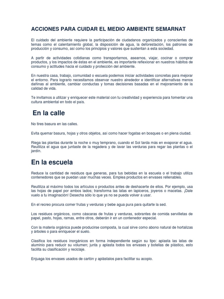 Acciones para Cuidar el Medio Ambiente | PDF | Residuos | Coche
