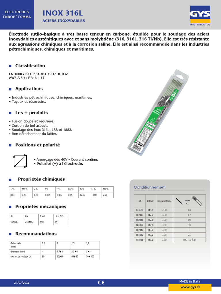 Électrodes enrobées inox 316L MMA | PDF | Acier inoxydable | Acier
