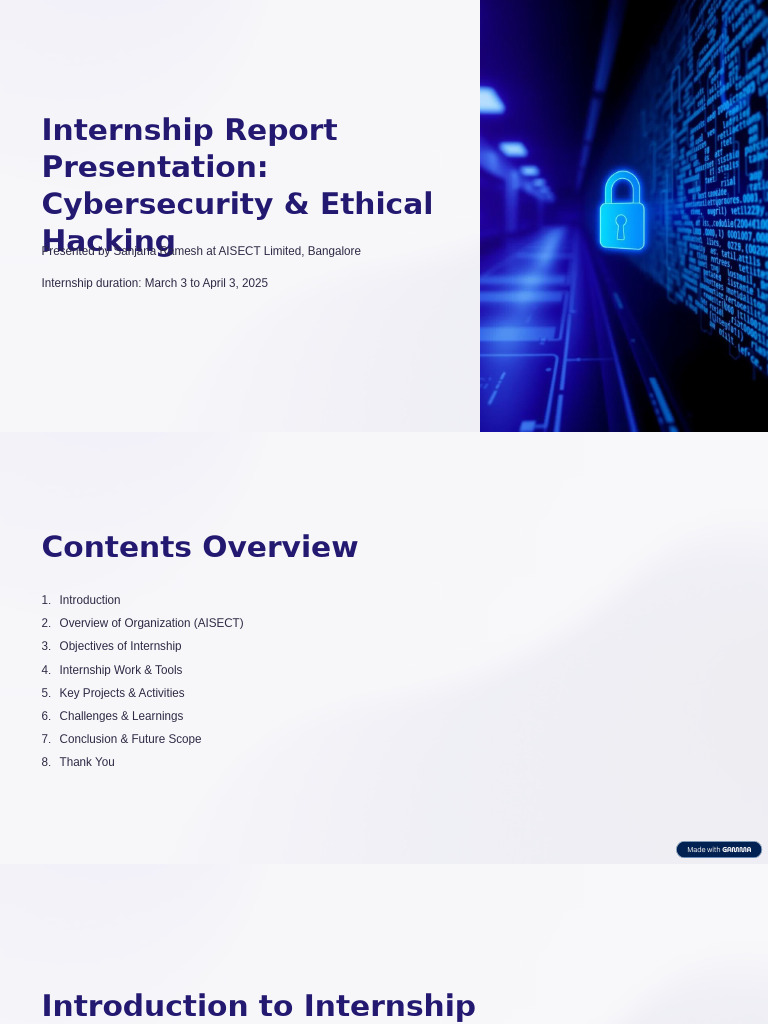 Internship Report Presentation Cybersecurity and Ethical Hacking | PDF ...