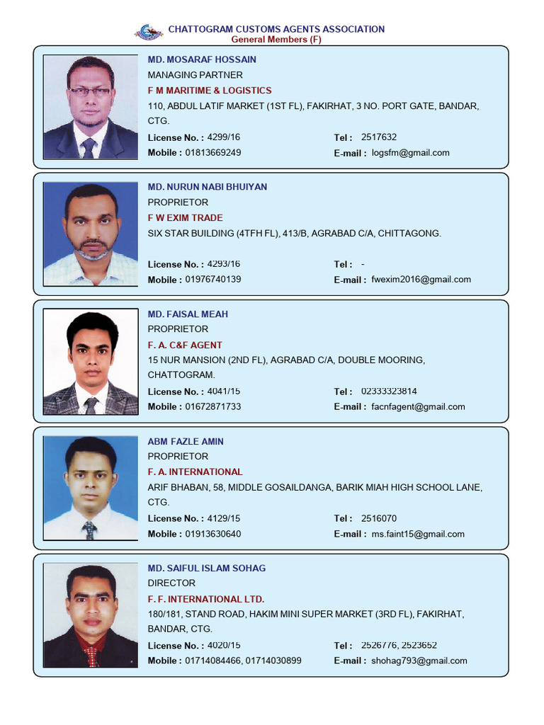 Chattogram Customs Agents Directory | PDF