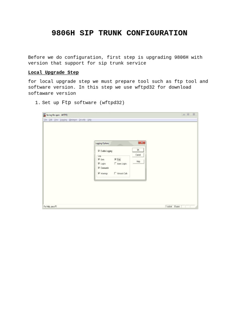 WFTPD32 Setup for 9806H SIP Trunk | PDF | Session Initiation Protocol ...