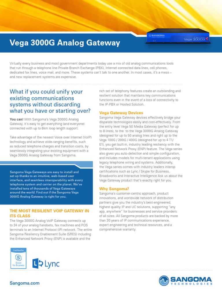 Sangoma Vega 3000G Gateway Overview | PDF | Session Initiation Protocol ...
