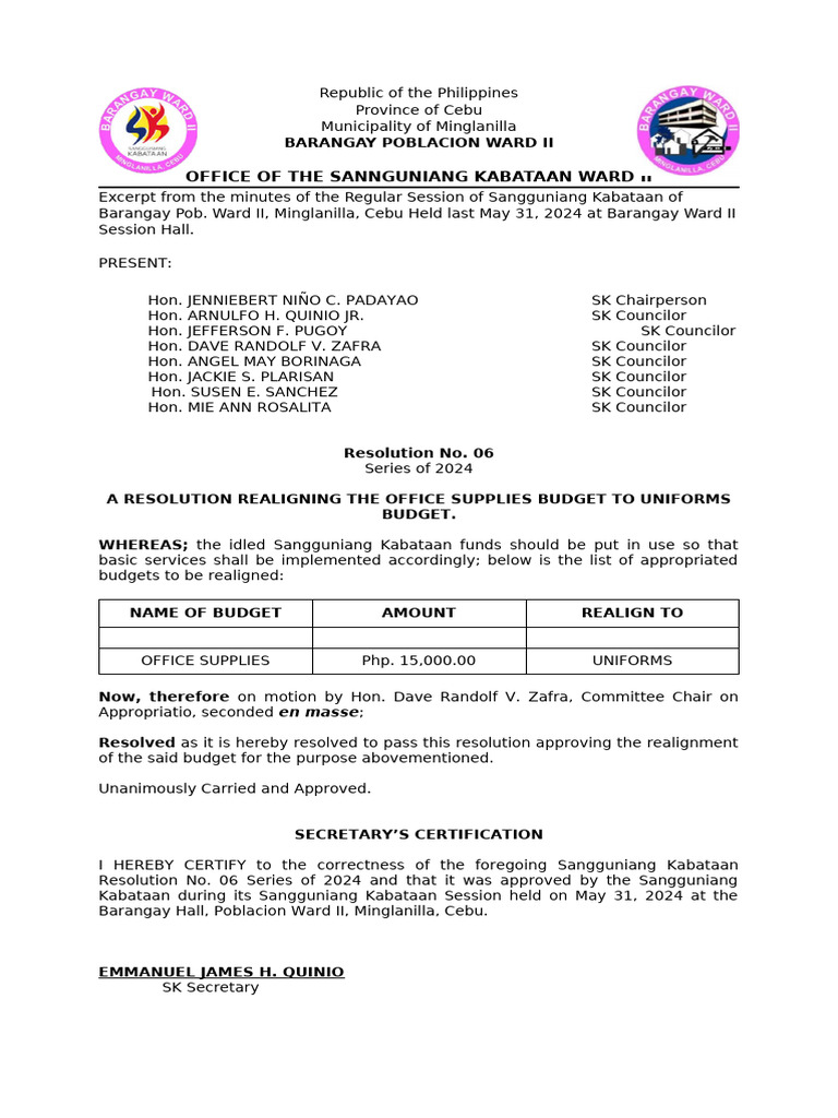 SK Resolution on Budget Realignment | PDF