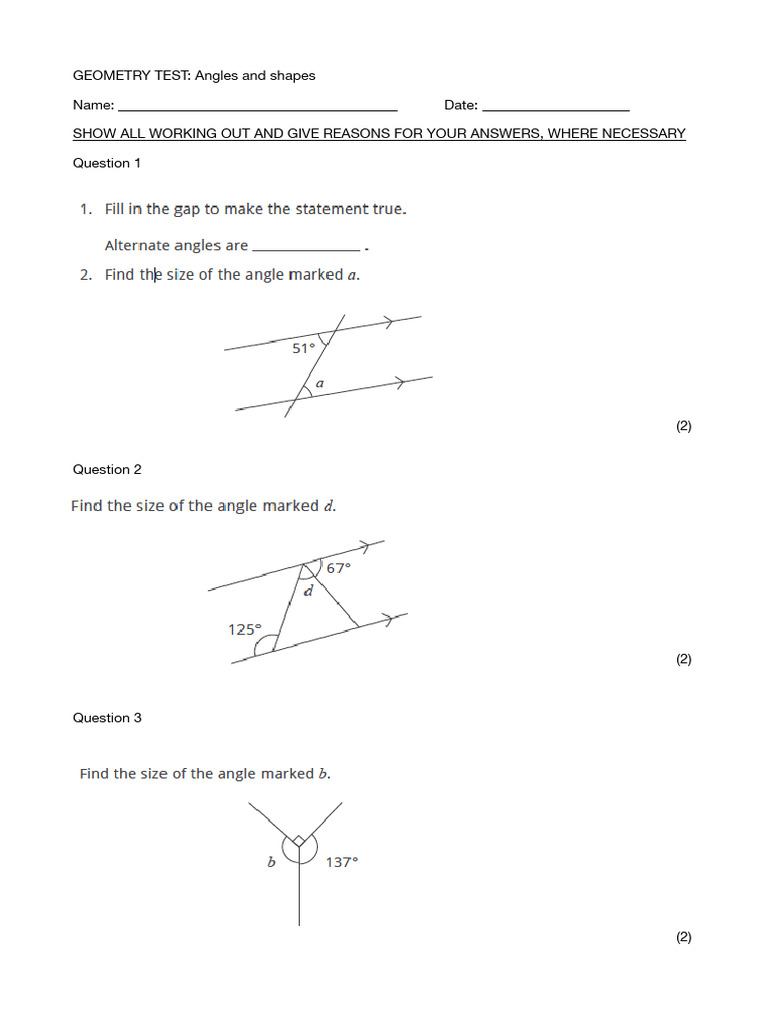 Geometry Test Term 3 2024 | PDF