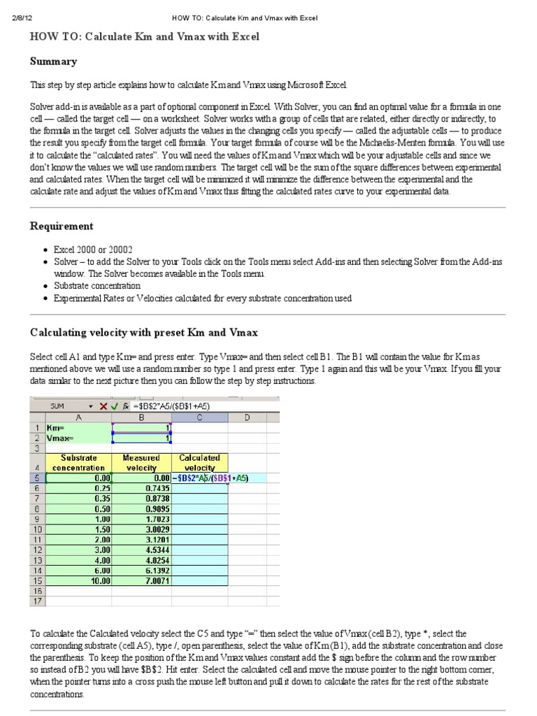 HOW TO Calculate KM and Vmax With Excel Descargar gratis PDF