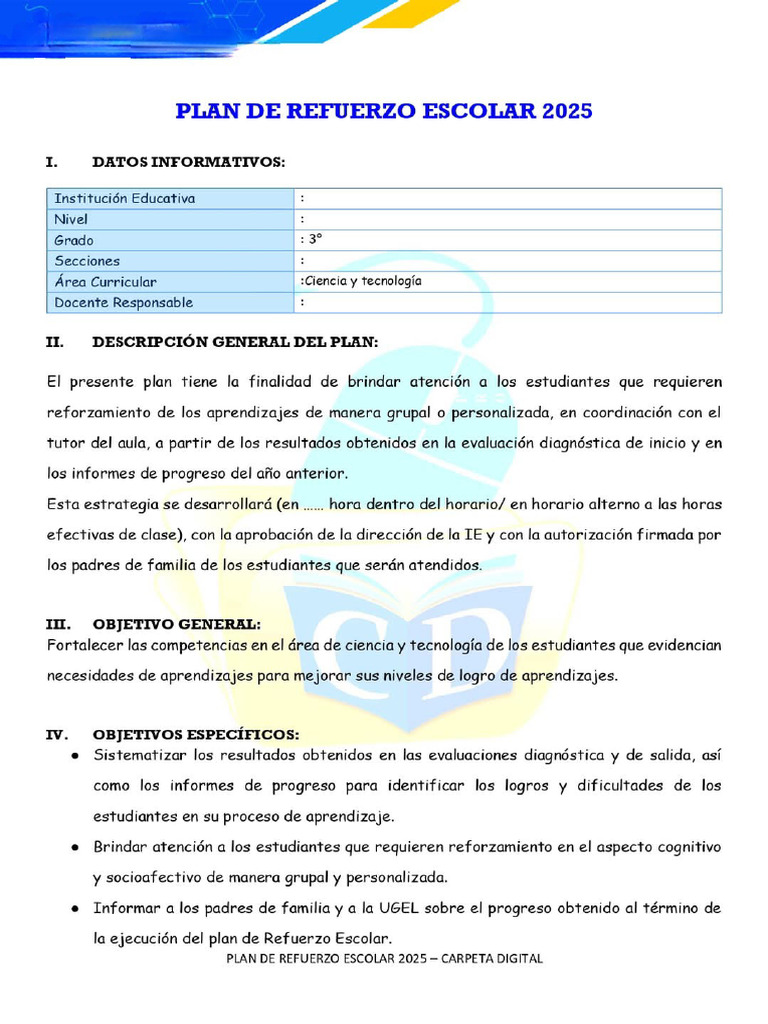 Plan de Refuerzo Escolar 2025 | PDF