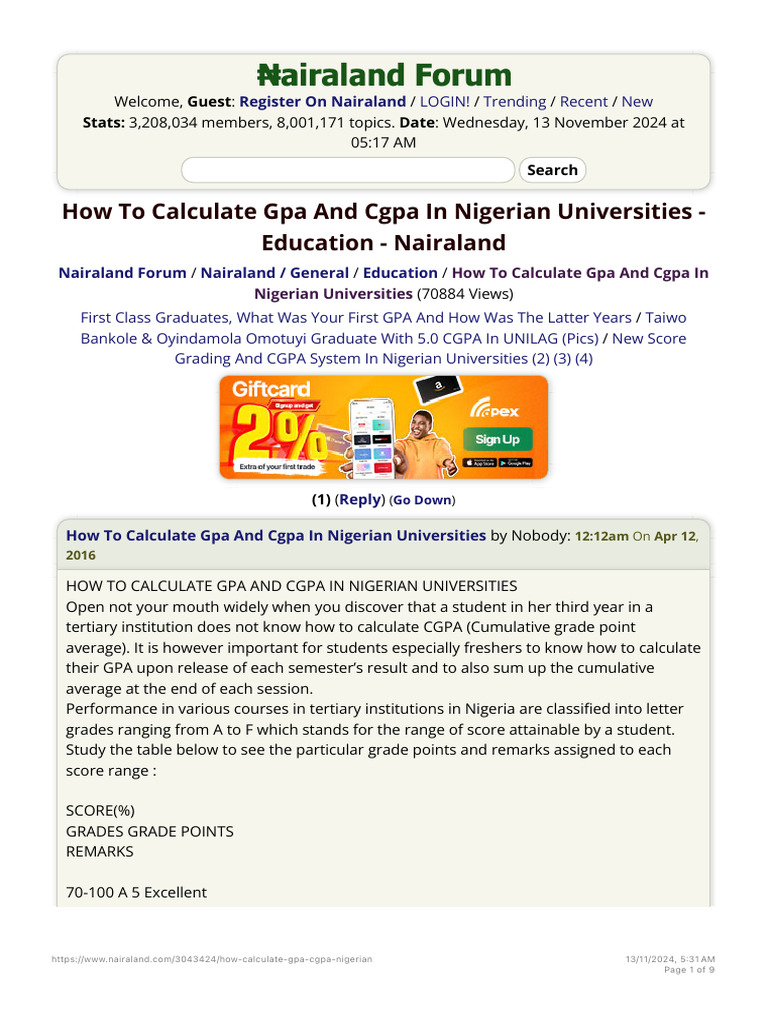 Calculating CGPA in Nigerian Universities | PDF | Educational Stages ...