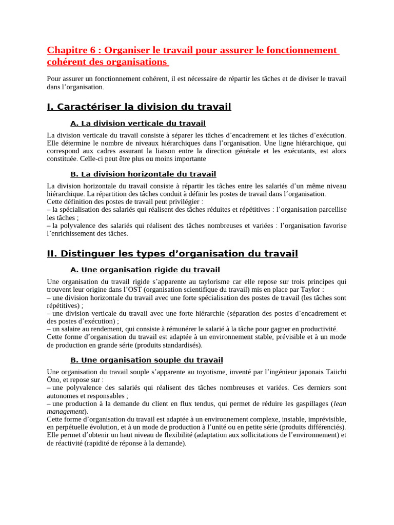 Organisation du travail : division et coordination | PDF | Lean ...