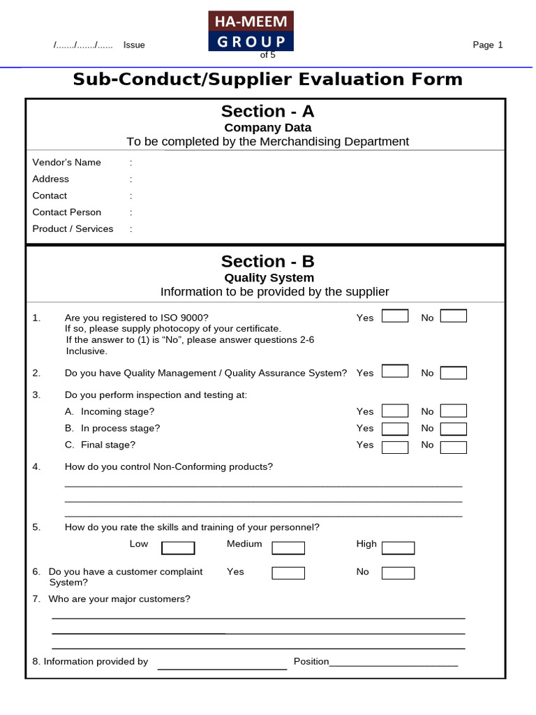 Supplier Evaluation Form | PDF | Labour Economics | Discrimination