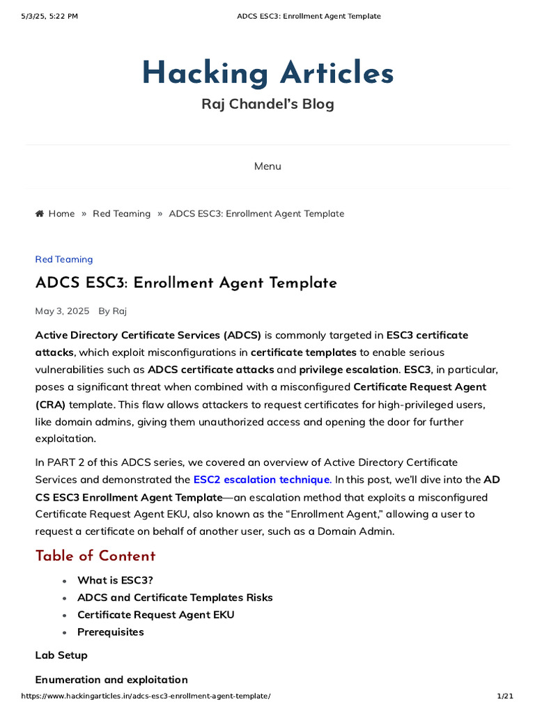 ADCS ESC3 - Enrollment Agent Template | PDF | Public Key Certificate ...