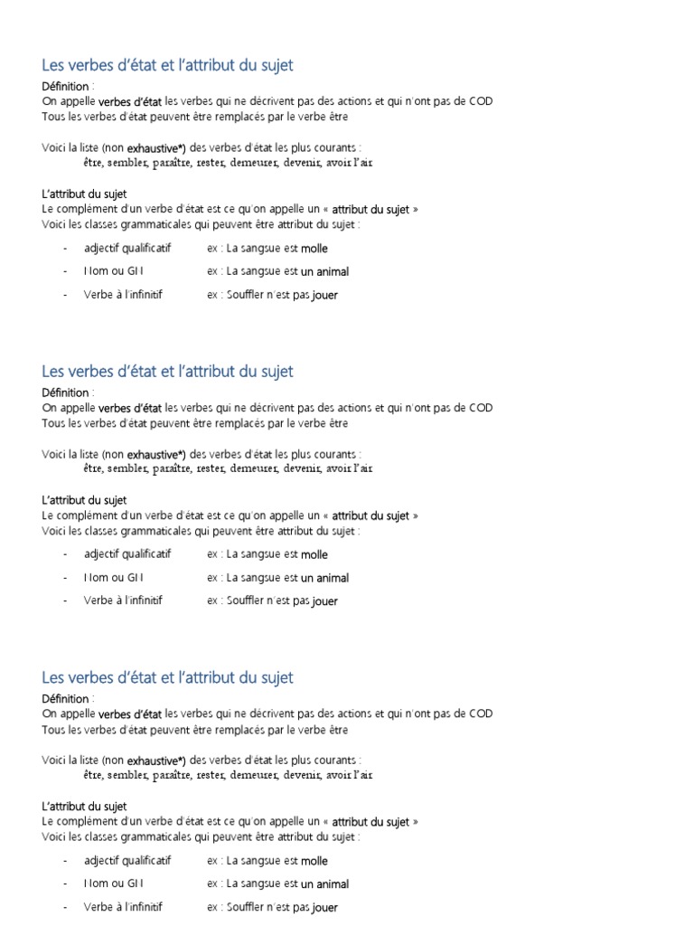 Les Verbes D'état Exercices Corrigés Pdf Les Verbes D'état
