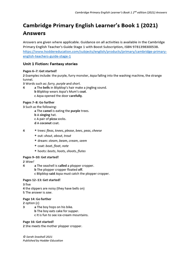 Cambridge Primary English 1 Answers | PDF | Icing (Food) | Cakes