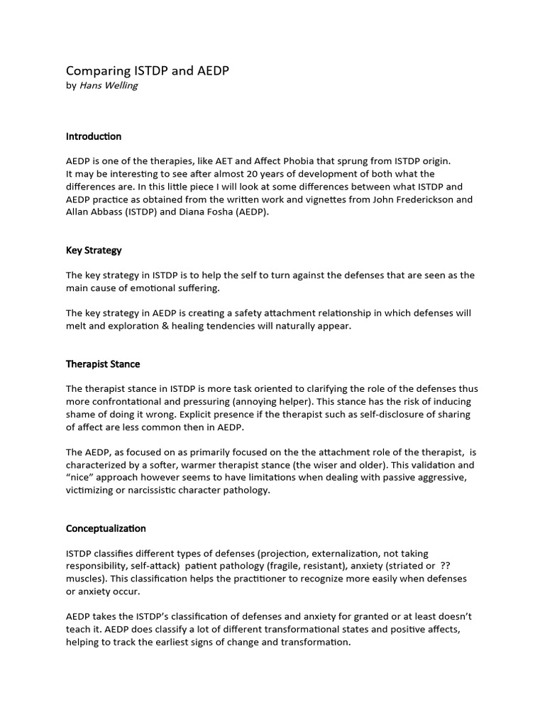 ISTDP vs. AEDP: Key Differences Explained | PDF | Psychotherapy ...
